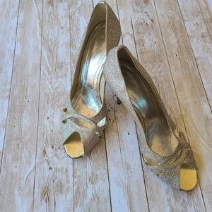 Vero Cuoio Heels Gold Peep Toe Open Toe Pumps High Heel Shoes Size 7.5
